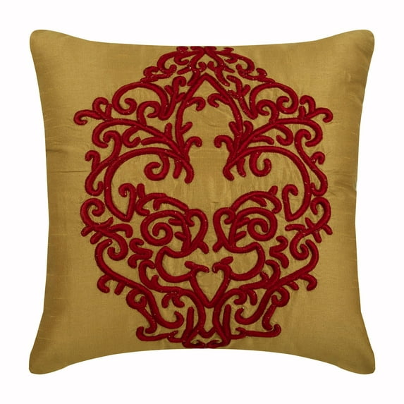 The HomeCentric Pillow Case Red and Gold Euro Shams Cover Pack of 2 24x24 inch (60x60 cm) Art Silk Euro Shams Covers Couch Red Baroque Damask Euro Shams Cover Contemporary Embroidery - Red Damascus