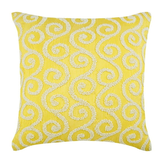 The HomeCentric Pillow Case, Yellow Pillow Shams, Beaded Scroll Pillow Shams, Pack of 2, 24x24 inch (60x60 cm) Pillow Sham, Square Silk Pillow Shams, Art Deco Pillow Shams,, Abstract - Yellow Flavor
