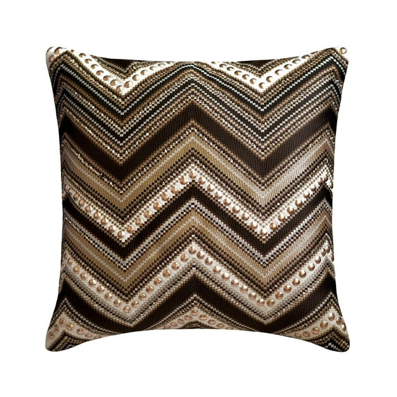 The HomeCentric Pillow Case Zip, Brown Pack of 2, 24x24 inch (60x60 cm) Throw Pillow Covers, Jacquard Chevron, Beaded & Sequins Throw Pillows For Couch, Geometric Modern Style Easter - Chevron Chic