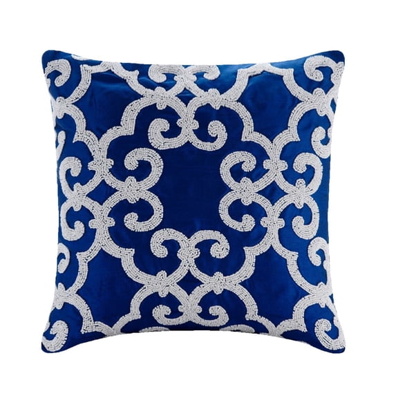 The HomeCentric Pillow Case Zipper, Blue Pillow Shams, Arabic Beaded Pillow Shams, Pack of 2, 24x24 inch (60x60 cm) Pillow Shams, Square Silk Shams, Pillow Shams, Modern Style, Damask - Royal Arabic