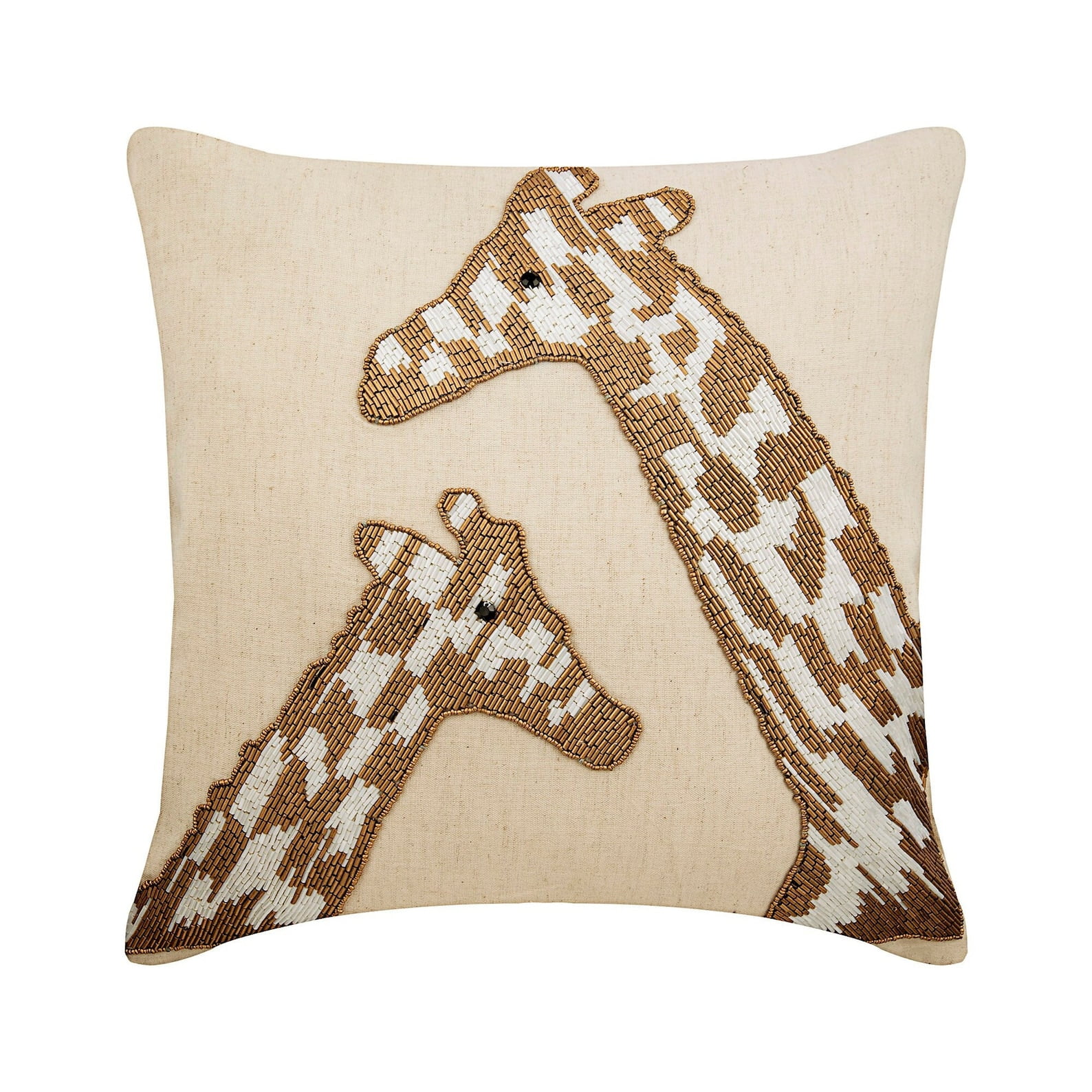 The HomeCentric Pillow Case With Zipper Decorative Animal Print Pillow CoverAccent Couch Sofa Bed Pillow Case Pack of 2 24x24 inch Beige Linen Pillow Cover Bead Embroidered - Giraffe Talk