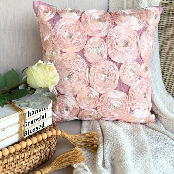 The HomeCentric Pillow Case Zipper, Pillow Covers 24x24 Pink, Pink Shams, Ribbon Pink Rose Flower Floral Theme Pillow Shams, Pack of 2, 24x24 inch (60x60 cm) Pillow Sham, Square Silk - Vintage Romance