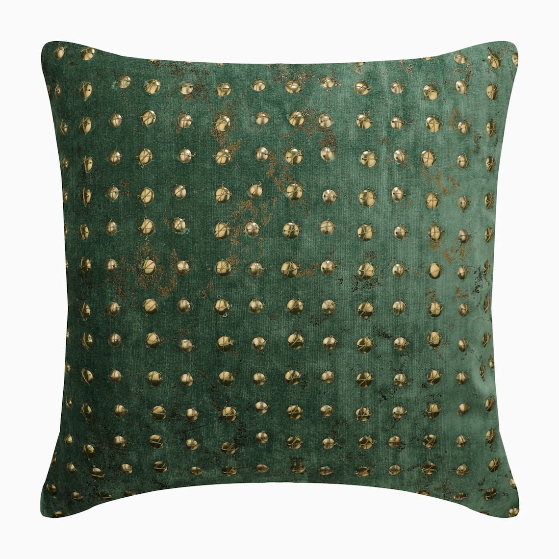 The HomeCentric Pillow Case With Zipper Teal Green Pack of 2 24x24 inch (60x60 cm) Throw Pillow Covers Velvet Beaded & Gold Foil Throw Pillows For Couch Dotted Circles & Dots - Wheeling Around Teal