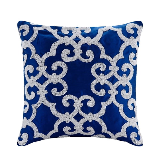 The HomeCentric Pillow Cases, Blue Accent Pillows, Arabic Beaded Pillows Cover, Pack of 2, 14x14 inch (35x35 cm) Pillow Covers, Square Silk Pillowcase, Floral Cushion Covers,, Damask - Royal Arabic