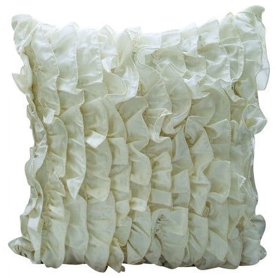 The HomeCentric Pillow Cases Ivory Pillow Covers Vintage Ruffles Shabby Chic Pillows Cover Pack of 2 14x14 inch (35x35 cm) Pillow Covers Square Satin Throw Pillows Cover Solid Victorian - Vintage