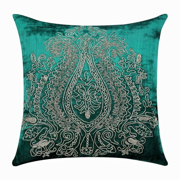 The HomeCentric Pillow Cover, Decorative Pillow Covers Pack of 2, 24x24 inch (60x60 cm) Green, Velvet Throw Pillow Covers, Pillow Covers, Paisley Pillowcase, Traditional Pillow Shams - Royal Duke