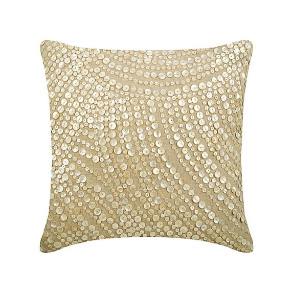 The HomeCentric Pillow Cover, Ecru Throw Pillow Cover, Allover Mother Of Pearl Pillow Cover, Pack of 2, 20x20 inch (50x50 cm) Pillow Cover, Pillow Cover, Square Linen Easter - Glazed Pearls