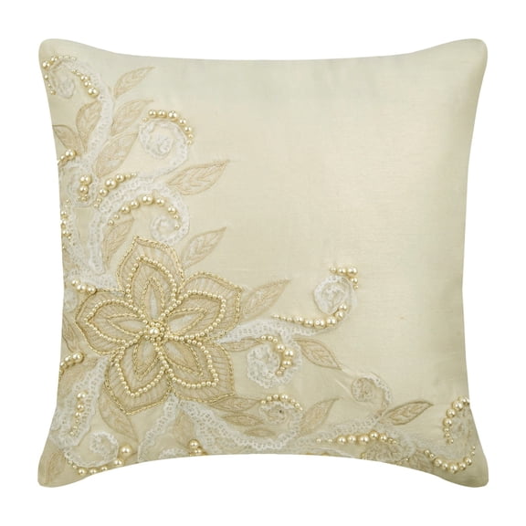 The HomeCentric Pillow Cover, Ivory Accent Pillow Covers Pack of 2, 16x16 inch Silk Cushion Cover&nbsp;Home Decor, French Toile, Floral, Pearl, Lace, Victorian Pillowcase Easter - Wedding Love