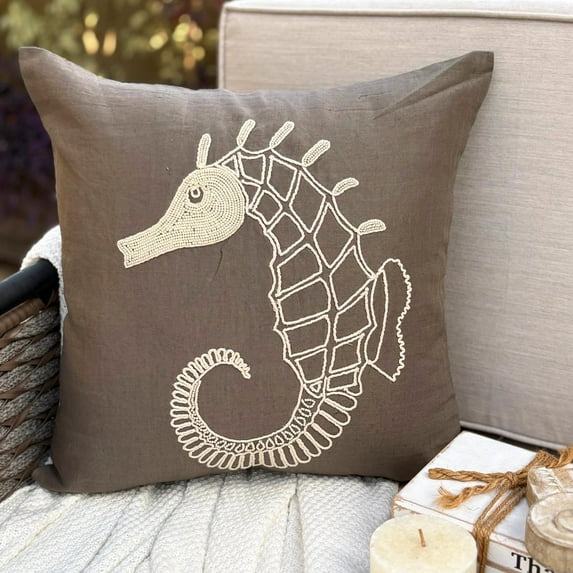 The HomeCentric Pillow Cover, Pillow Cover, Pillow Cover Pack of 2, 20x20 inch (50x50 cm) Brown, Cotton Throw Pillow Cover, Handmade Pillow Cover, Beach, Sea Creatures Easter - Noble Sea Horse