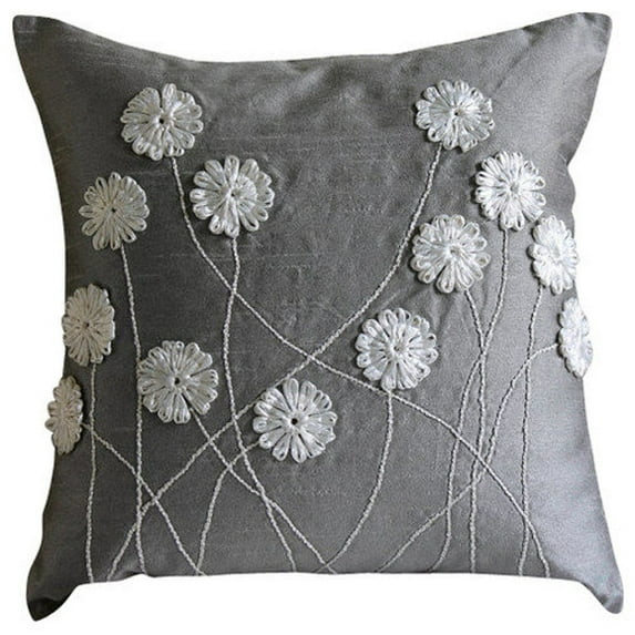 The HomeCentric Pillow Cover, Pillowcase With Zipper, Luxury Grey Shams, Ribbon Flower Pillow Shams, Pack of 2, 24x24 inch (60x60 cm) Pillow Shams, Square Silk Shams, Style - Floral Whispers