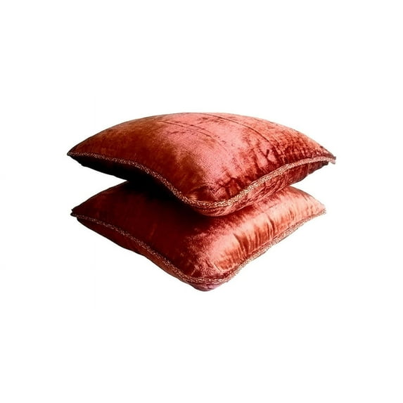 The HomeCentric Pillow Cover, Rust Pillow Shams, Velvet Beaded Cord Pillow Sham, Pack of 2, 24x24 inch (60x60 cm) Pillow Shams, Square Velvet Shams, Pillow Shams, Solid Easter - Rust Shimmer
