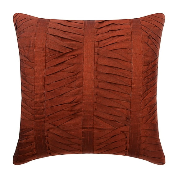The HomeCentric Pillow Cover Rust Pillows Cover Textured Pintucks Pillows Cover Pack of 2 14x14 inch (35x35 cm) Cushion Covers Square Silk Pillowcase Decorative Throw Pillow Covers Striped - Rusty