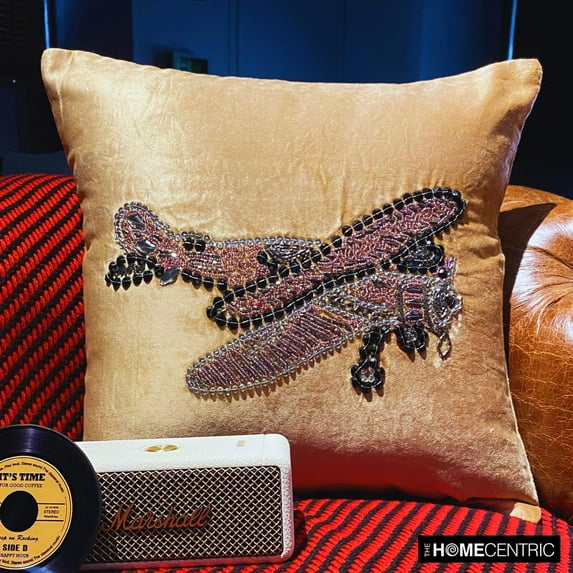 The HomeCentric Pillow Covers, Beige Pack of 2, 22x22 inch (55x55 cm) Throw Pillow Covers, Beige Glider, Crystal & Bead Embroidery Throw Pillows For Couch, Abstract Vintage Style Easter - Glider By