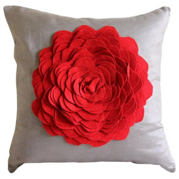 The HomeCentric Pillow Covers Brown Pillows Cover 3D Red Felt Origami Rose Flower Pillows Cover Pack of 2 20x20 inch (50x50 cm) Pillow Cover Floral Throw Pillows Cover Square Faux Suede - Red Rose