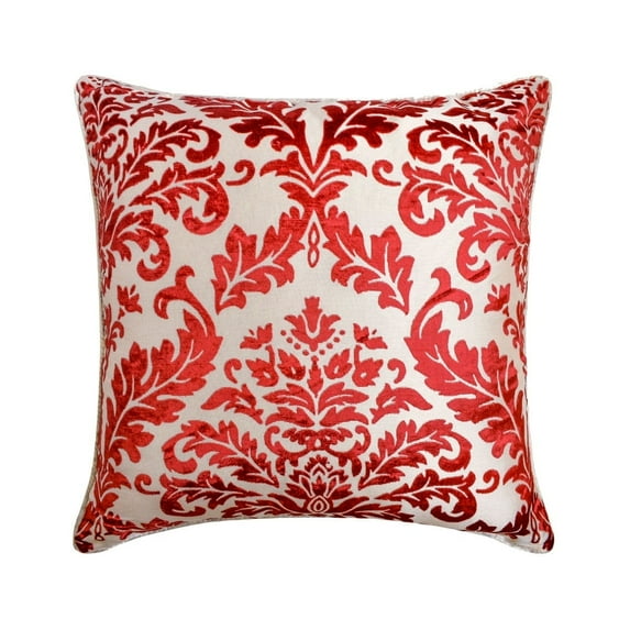 The HomeCentric Pillow Covers, Cayenne Red Pillow Covers, Red Damask Pillows Cover, Pillow Covers Pack of 2, 14x14 inch (35x35 cm), Square Burnout Velvet Pillowcase, Floral - Cayenne Red Damask