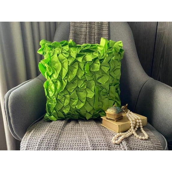 The HomeCentric Pillow Covers, Clover Green Pillows Cover, Vintage Style Ruffles Pillows Cover, Pack of 2, 20x20 inch (50x50 cm) Pillow Cover, Solid Cushion Cover, Square Satin - Vintage Clover Green