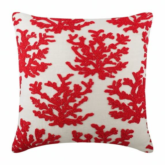 The HomeCentric Pillow Covers For Couch Decorative Pillow Covers Pack of 2 20x20 inch (50x50 cm) Red Cotton Throw Pillow Covers Handmade Pillow Covers Beach Sea Creatures - Red Corals