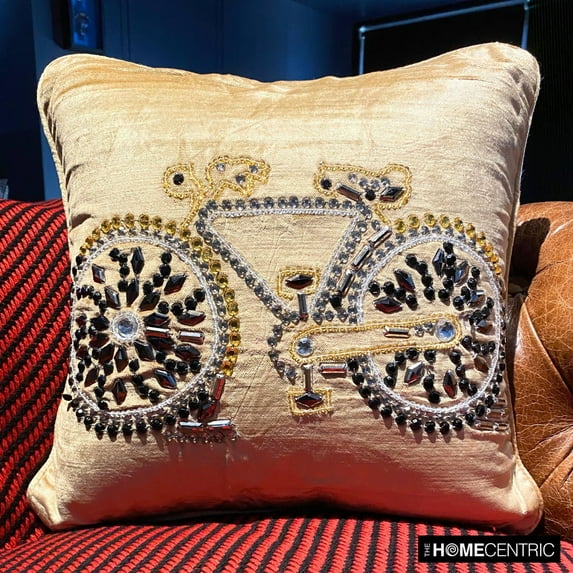 The HomeCentric Pillow Covers, Decorative Beige Pack of 2, 22x22 inch (55x55 cm) Throw Pillows For Couch, Beige Cycle, Crystal & Sequins Cushion Cover, Abstract Vintage Style Easter - Vintage Cycle
