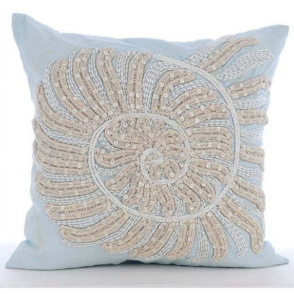 The HomeCentric Pillow Covers, Decorative Light Blue Toss Pillow Covers Pack of 2, 16x16 inch (40x40 cm) Cotton Linen Throw Pillow Covers, Beach Style Designer Pillowcases Easter - Swirl Twirl