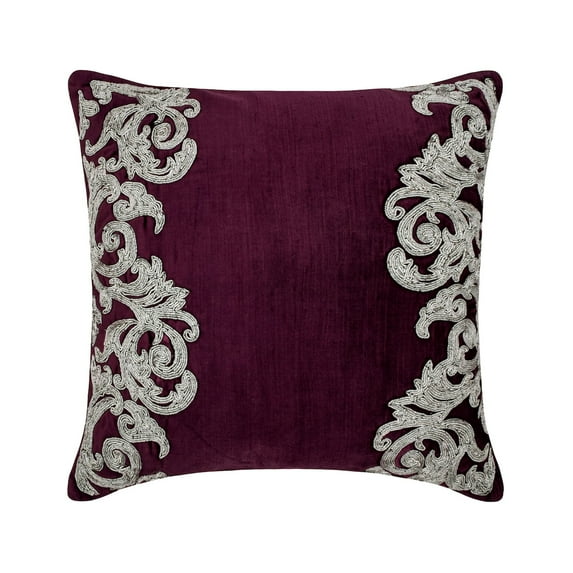 The HomeCentric Pillow Covers, Decorative Tyrian Purple Euro Pillow Shams Pack of 2, 26x26 inch (65x65 cm) Velvet Euro Size Pillow Shams, Bordered, Floral, Beaded, Art Deco, Euro - Art Nouveau