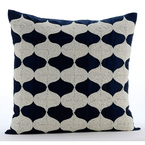 The HomeCentric Pillow Covers, Navy Blue Pillow Cover Pack of 2, 20x20 inch (50x50 cm) Beaded Lattice Trellis Pillow, Cushion Cover, Geometric Pillow Cover, Square Silk Easter - Aladdin