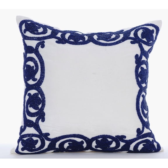 The HomeCentric Pillow Covers, Pack of 2, 22x22 inch (55x55 cm) Pillow Case, White Pillow Cover, Turkish Floral Border Bordered Pillow Cover, Art Silk Square Pillow Cover Art Deco - Turkish Border