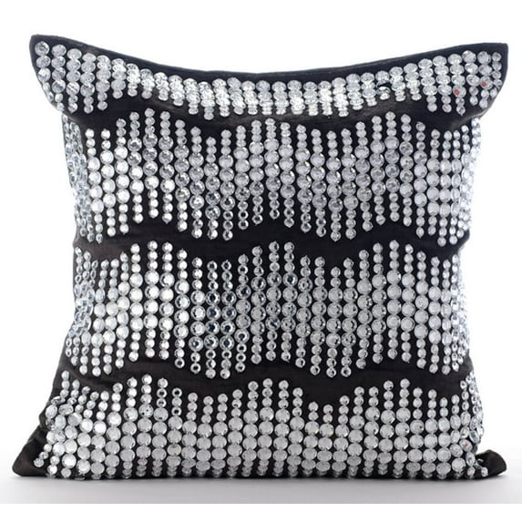 The HomeCentric Pillow Covers Pack of 2 22x22 inch (55x55 cm) Pillow Cover Decorative Charcoal Grey Pillow Cover Rhinestones Crystals Bling Pillow Cover Velvet Square Throw Pillow Cover-Grey Moonstone