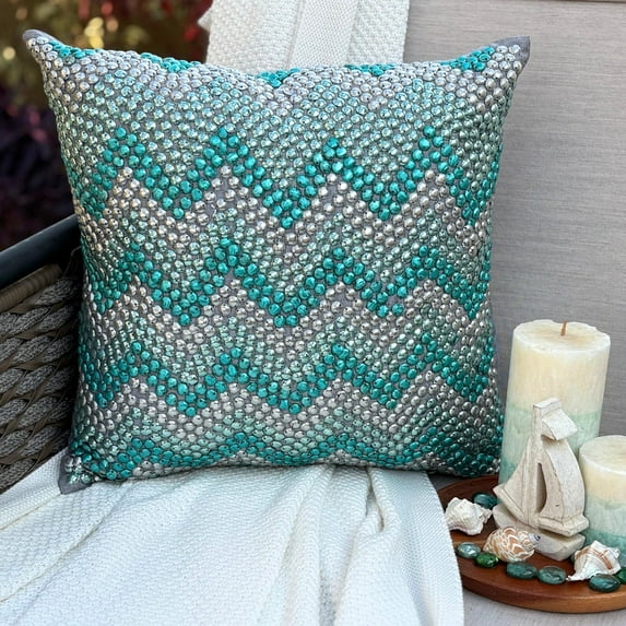 The HomeCentric Pillow Covers Pillow Covers 20x20 Turquoise Pillow Covers Pack of 2 20x20 inch (50x50 cm) Blue Silk Throw Pillow Covers Handmade Pillow Covers Modern Style Chevron - Turquoise Run