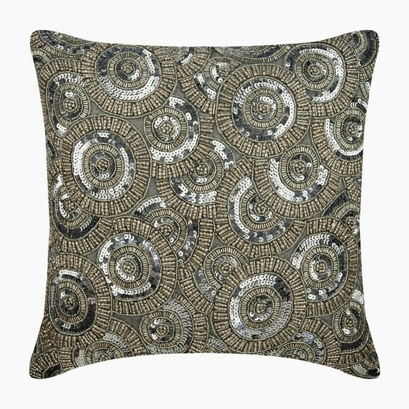 The HomeCentric Pillow Covers Silver Pillow Cover Pack of 2 18x18 inch (45x45 cm) Silk Pillow Cover Couch Sofa Bed Silver Beaded Concentric Circle Pillow Cover Silver Pillow Cover - Honestly Silver