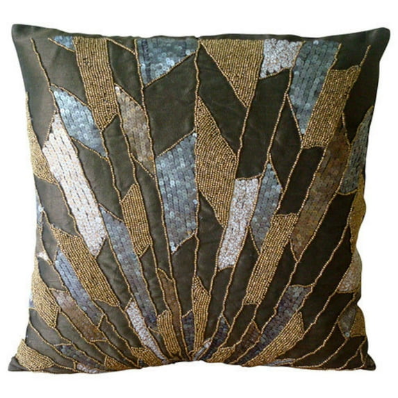 The HomeCentric Pillow Sham, Chocolate Brown Euro Pillow Shams Pack of 2, 26x26 inch Silk Euro Size Pillow Shams, Striped, Sequin Embellished, Art Deco European Sham - Glamorous Splash
