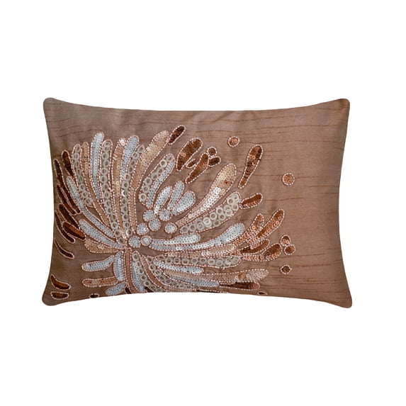 The HomeCentric Pink Pillow Cover Pack of 2, 12"x20" (30x50 cm) Peach Pillow Cover, Sequins & Beaded Flower Sparkly Glitter Pillow Cover, Floral Art Lumbar Pillow Cover Rectangle - Fading To Light
