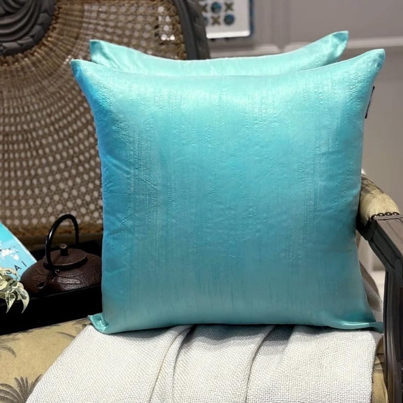 The HomeCentric Plain Pillow Covers Sea Green Pack of 2, 16"x16" (40x40 cm) Throw Pillow Cases, Art Silk Plain & Solid Throw Pillows For Sofa, Solid Pattern Modern Style - Sea Green Luxury