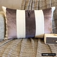 thumbnail image 1 of The HomeCentric Purple Pack of 2, 12"x16" (30x40 cm) Lumbar Pillow Cover, Velvet & Linen Patchwork Oblong Pillow, Striped Pattern Modern Style - Swathe Wine, 1 of 10
