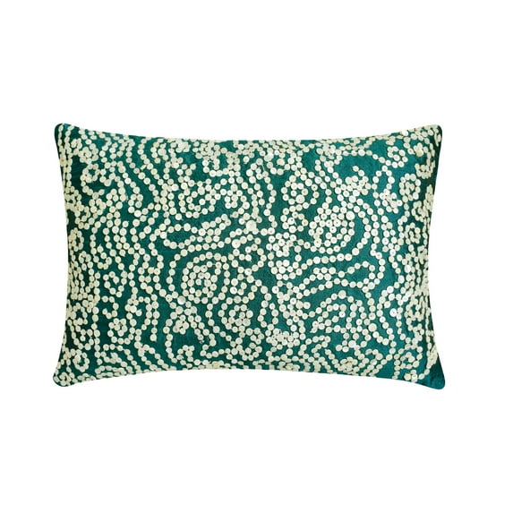 The HomeCentric Royal Green Lumbar Pillow Cover Mother Of Pearls Lumbar Pillow Cover Pack of 2, 12"x14" (30x35 cm) Lumbar Pillow Cover Rectangle Silk Lumbar Pillow Cover Floral - Royal Queen Gardens