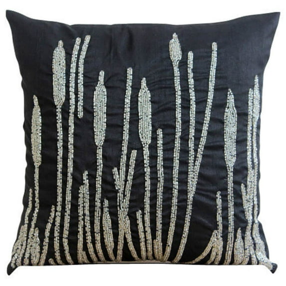 The HomeCentric Sham Pillow Cover, Black Euro Sham Covers Pack of 2, 26x26 inch (65x65 cm), Silk Euro Pillow Covers, Nature & Floral, Paddy, Beaded, Euro Size Pillowcases Easter - Black Beauty