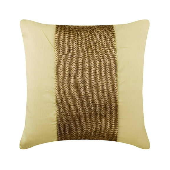 The HomeCentric Sham Pillow Cover, Gold Euro Pillowcases Pack of 2, 26x26 inch (65x65 cm), Silk Euro Pillow Covers, Striped, Beaded, Modern Euro Size Pillowcases Easter - Gold Center