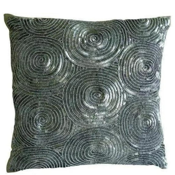 The HomeCentric Silver Accent Pillow Geometric Throw Pillow Cover Pack of 2 12x12 inch (30x30 cm) Throw Pillow Cover Art Silk Throw Pillow Cover Spiral Sequins Modern Circles - All Eyes On Silver