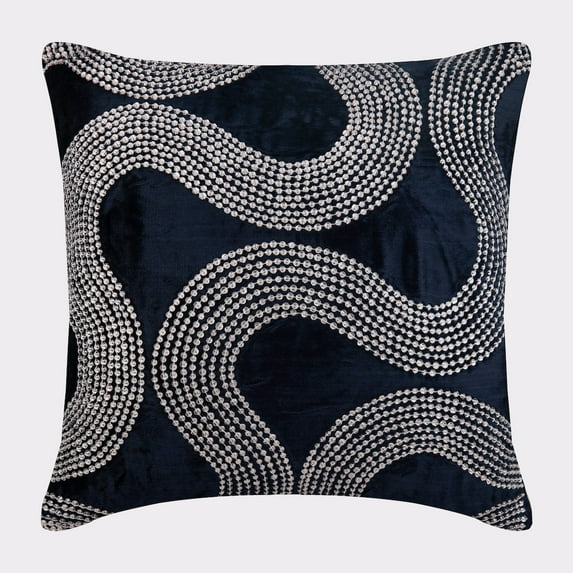 The HomeCentric Sofa Cushion Cover Pillow Covers Pack of 2 20x20 inch (50x50 cm) Navy Blue Rhinestones Crystals Spiral Abstract Pillows Cover Velvet Throw Pillows Covers Couch Striped - Crystal Gush