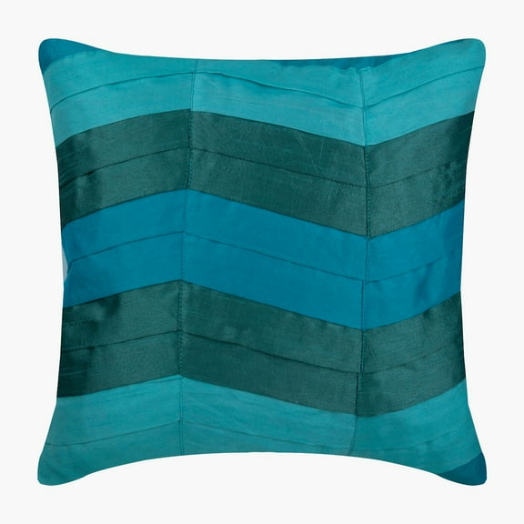 The HomeCentric Teal Pillow Shams, Textured Pintucks Solid Color Pillow Shams, Pack of 2, 24x24 inch (60x60 cm) Pillow Sham, Square Silk Shams, Striped Pillow Shams, Modern Style, Chevron - Teal Waves