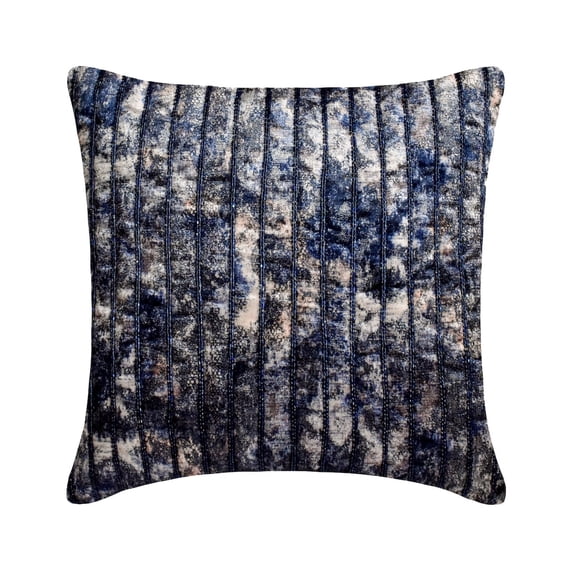 The HomeCentric Throw Pillow Case, Decorative Blue Pack of 2, 12x12 inch (30x30 cm) Cushion Covers, Velvet Quilted & Beaded Throw Pillows For Sofa, Striped Pattern Modern Style Easter - Allura