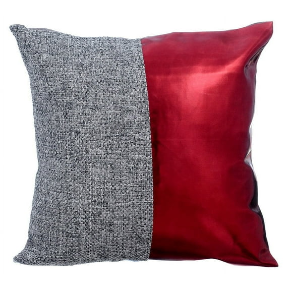 The HomeCentric Throw Pillow Case, Decorative Pillow Covers Pack of 2, 24x24 inch (60x60 cm) Red, Faux Leather Throw Pillow Covers, Handmade Pillow Covers, Patchwork Pillow Shams, Style - Red Light
