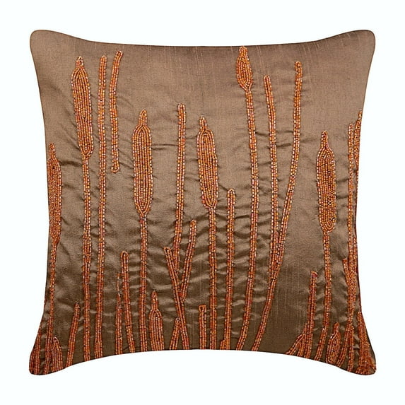 The HomeCentric Throw Pillow Case, Rust Throw Pillows Cover, Beaded Farm Design 14x14 inch (35x35 cm) Cushion Cover, Silk, Floral Contemporary - Rusted Beauty