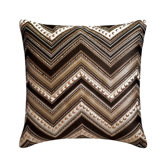The HomeCentric Throw Pillow Cover, Brown Pack of 2, 18"x18" (45x45 cm) Throw Pillow Covers, Jacquard Chevron, Beaded & Sequins Throw Pillows For Couch, Geometric Modern Style Easter - Chevron Chic