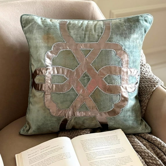 The HomeCentric Throw Pillow Cover, Teal Blue Pack of 2, 22x22 inch (55x55 cm) Pillow Covers, Velvet Greek & Applique & Foil Throw Pillow Covers, Geometric Pattern, Modern Style Easter - Greek Brizo