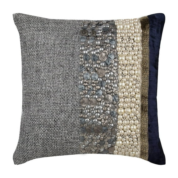 The HomeCentric Throw Pillow Covers, 18x18 Pillow Cover Navy Blue, Pillow Covers Pack of 2, 18x18 inch (45x45 cm) Blue, Cotton Throw Pillow Covers, Hmade Pillow Covers, , Abstract - Navy Pearlized