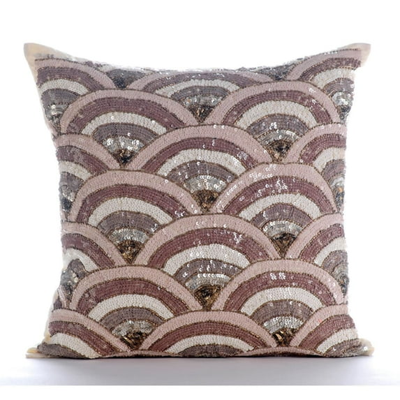 The HomeCentric Throw Pillow Covers, Beige Accents, Sequins & Beaded Sparkly Glitter Pillows Cover, Pack of 2, 18x18 inch (45x45 cm) Pillow Case, Square Silk Pillows Covers Couch, Geometric - Splendor