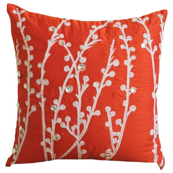 The HomeCentric Throw Pillow Covers Coral Orange Pillows Cover Willow Design Throw Pillows Cover Pack of 2 18x18 inch (45x45 cm) Throw Pillow Cover Square Silk Pillow Covers Floral-Coral Orange Willow