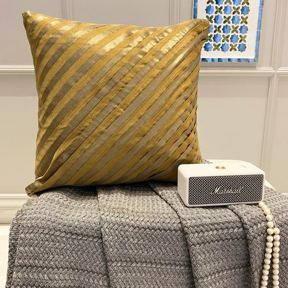The HomeCentric Throw Pillow Covers Gold Euro Pillow Shams Pack of 2 26x26 inch (65x65 cm) Silk Euro Shams Striped Pintucks Textured Striped Modern Euro Sham Covers Easter - Unfolding Gold Copper