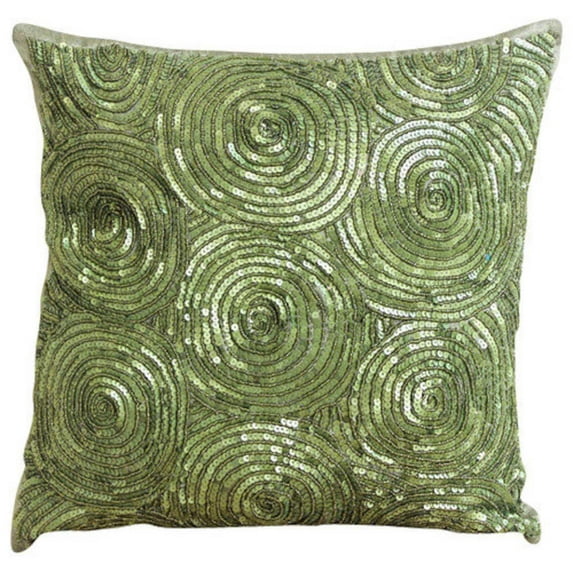 The HomeCentric Toss Pillow Cover, Green Decorative Zippered Throw Pillow Covers Pack of 2, 16x16 inch (40x40 cm), Silk Toss Pillow Covers, Circles & Dots, Sequins Embellished - A Touch Of Envy