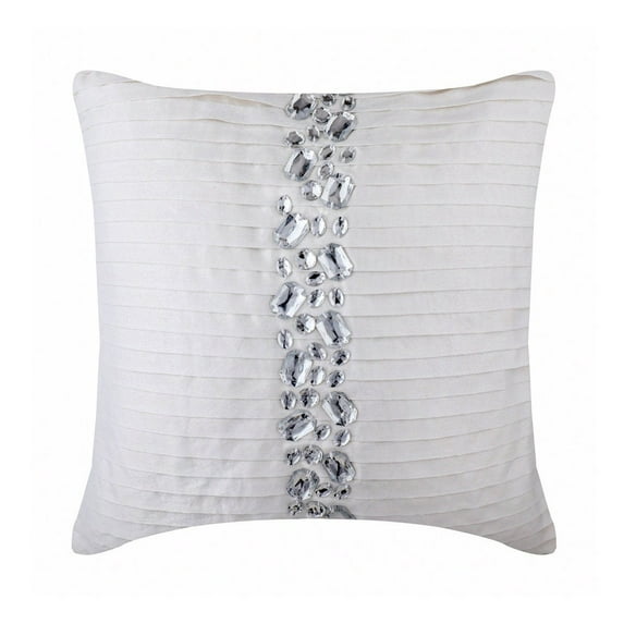 The HomeCentric Toss Pillow Cover, White Decorative Pillow Cover, Pintucks Crystals Pillow Cover, Pack of 2, 18x18 inch (45x45 cm) Decorative Pillow Cover, Square Silk Pillowcase - Precious Crystals